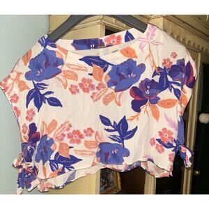 Free People Womens Tie Side Crop Top Size Small Floral Sleeveless Oversized E9